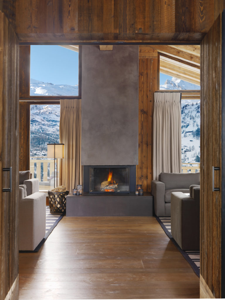 Indoor Fireplace at Chalet Les Anges, Zermatt