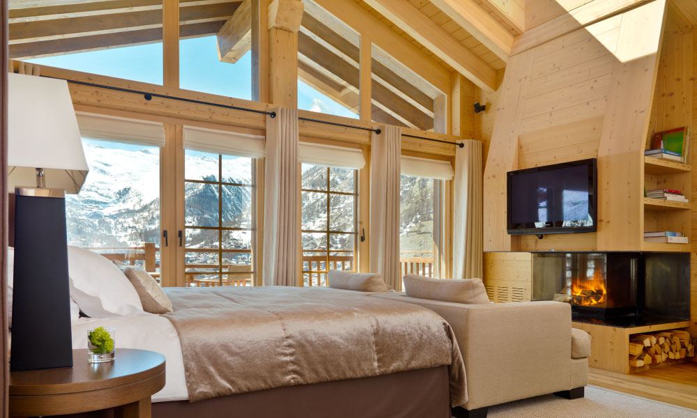 Chalet Maurice Bedroom with floor to ceiling windows