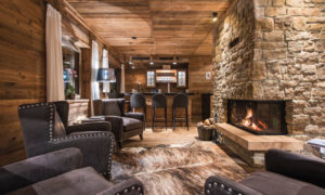 Eden Rock Private Bar Area with Open Fireplace. Perfect for corporate ski trips and travel