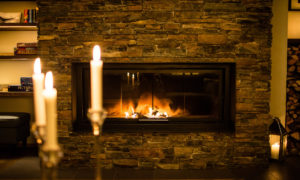 Open fireplace at Montfort lodge