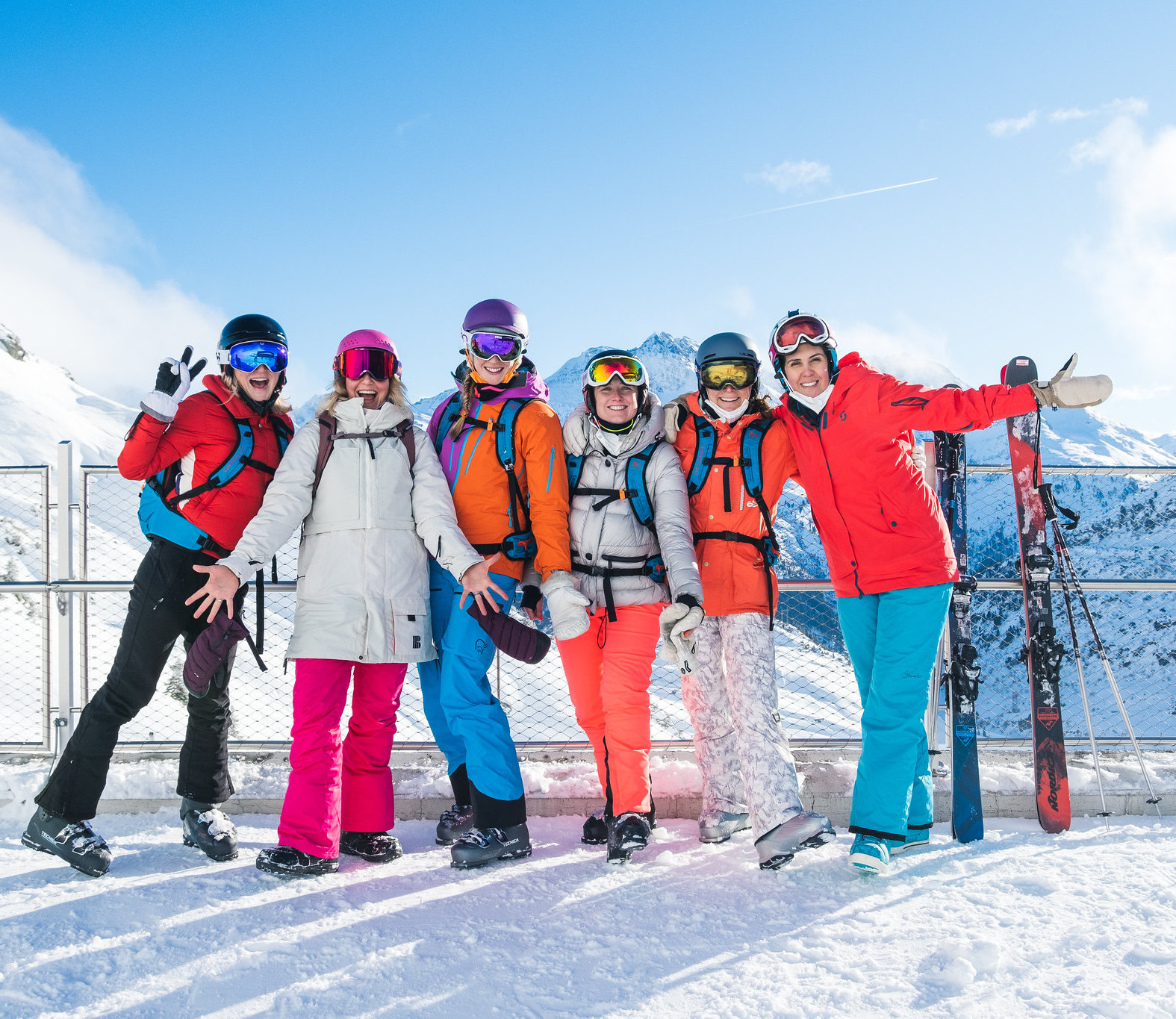 Group of women at top of mountain in St Anton, Austria